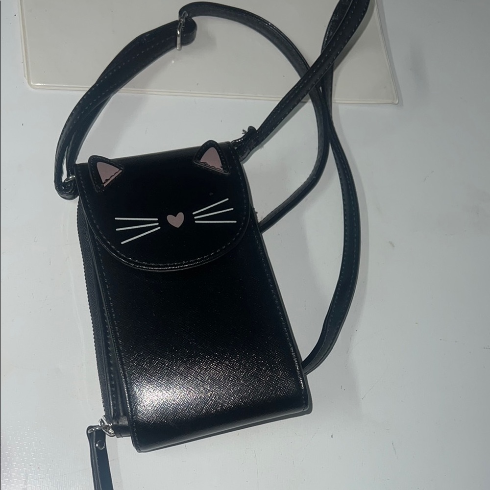 Stylish Black Crossbody Bag with Cat Design Y2K